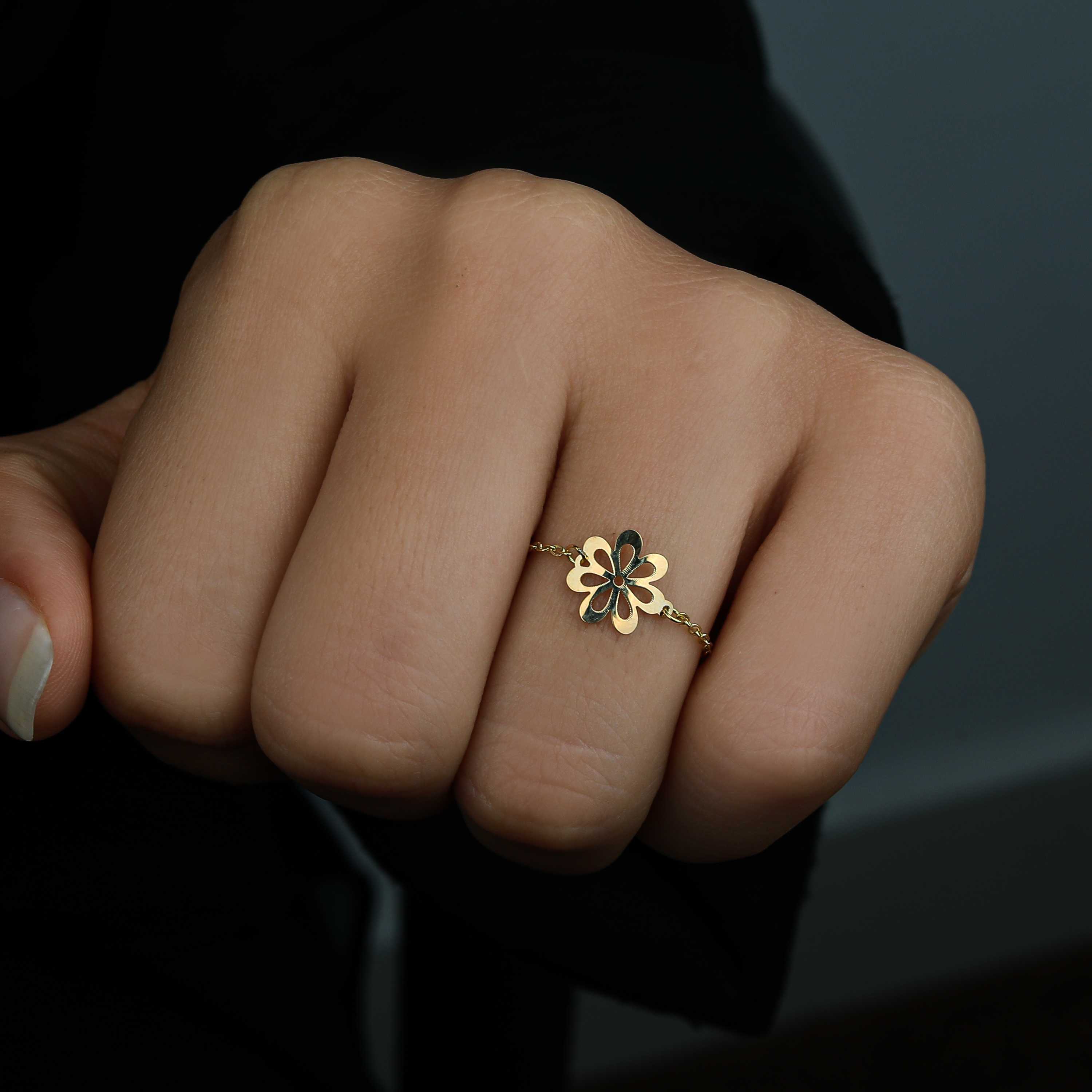 18k gold chain ring, Turkish made - (H-1034)